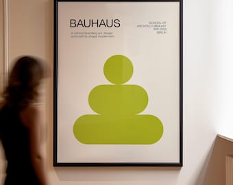 Bauhaus Lime Green Geometric Art Print: Mid-Century Modern Poster