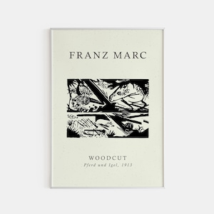 Franz Marc Art Print, Franz Marc Poster, Minimalistische Wandkunst, Franz Marc Ausstellungsplakat, Schwarz-Weiß-Poster, Franz Marc Holzschnitt