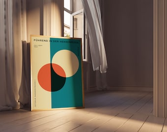 Bauhaus geometrische retroprint, museumkwaliteitsposter, eclectisch interieur, kantoormuurkunst