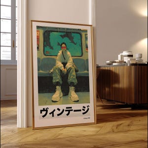 Vintage Japanische U-Bahn Poster, Retro Anime Streetwear Wandkunst, Urban ästhetischer Druck, dunkle Stadt Popästhetik