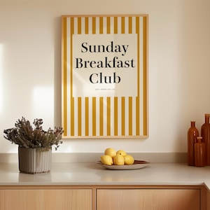 Niedzielny Klub Śniadaniowy Wydruk, Retro Plakat Kuchenny, Modna Sztuka Ścienna Do Jadalni Preppy, Estetyczna, Ładna Sztuka Ścienna Do Kuchni, Mid Century Modern