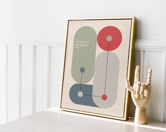 Geometrische Bauhaus-tentoonstellingsposter: moderne muurkunst uit het midden van de eeuw