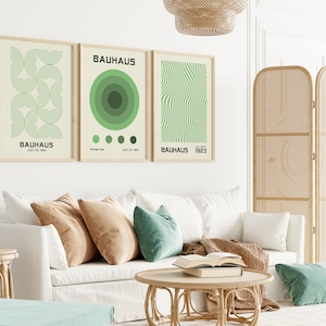Bauhaus Wall Art Set of 3, Bauhaus Exhibition Poster, Green Abstract Poster, Bauhaus Decor, Gallery Wall Set, Retro Decor
