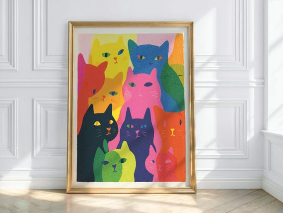 Rainbow Cats Art Print: Bold Pop Art Poster, Colorful Modern Wall Decor