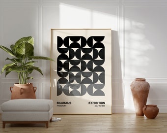 Bauhaus Black Contemporary Geometric Poster, Mid Century Modern, Linear Design, Bauhaus Abstract Wall Art, Minimalist Decor