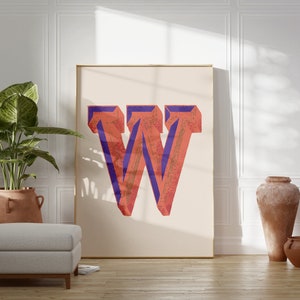 Vintage Initialen Druck, Einzelbuchstabe Alphabet Poster, W Poster, Eklektisches Haus Typografie Dekor, Büro Wand Kunst, Kinderzimmer Dekor
