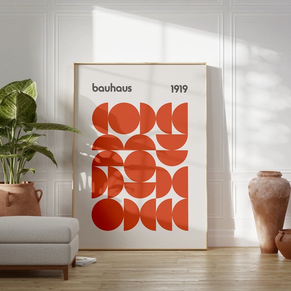 Bauhaus Burnt Orange Contemporary Geometric Poster, Mid Century Modern, Linear Design, Bauhaus Abstract Wall Art, Minimalist Decor