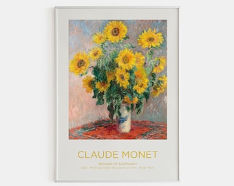 Claude Monet Poster, Monet Art Print, Bouquet of Sunflowers , Vintage Floral Print, Monet Exhibition Print, Museum print, Printed Art Poster