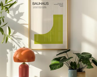 Bauhaus Lime Green Geometric Art Print: Mid-Century Modern Poster