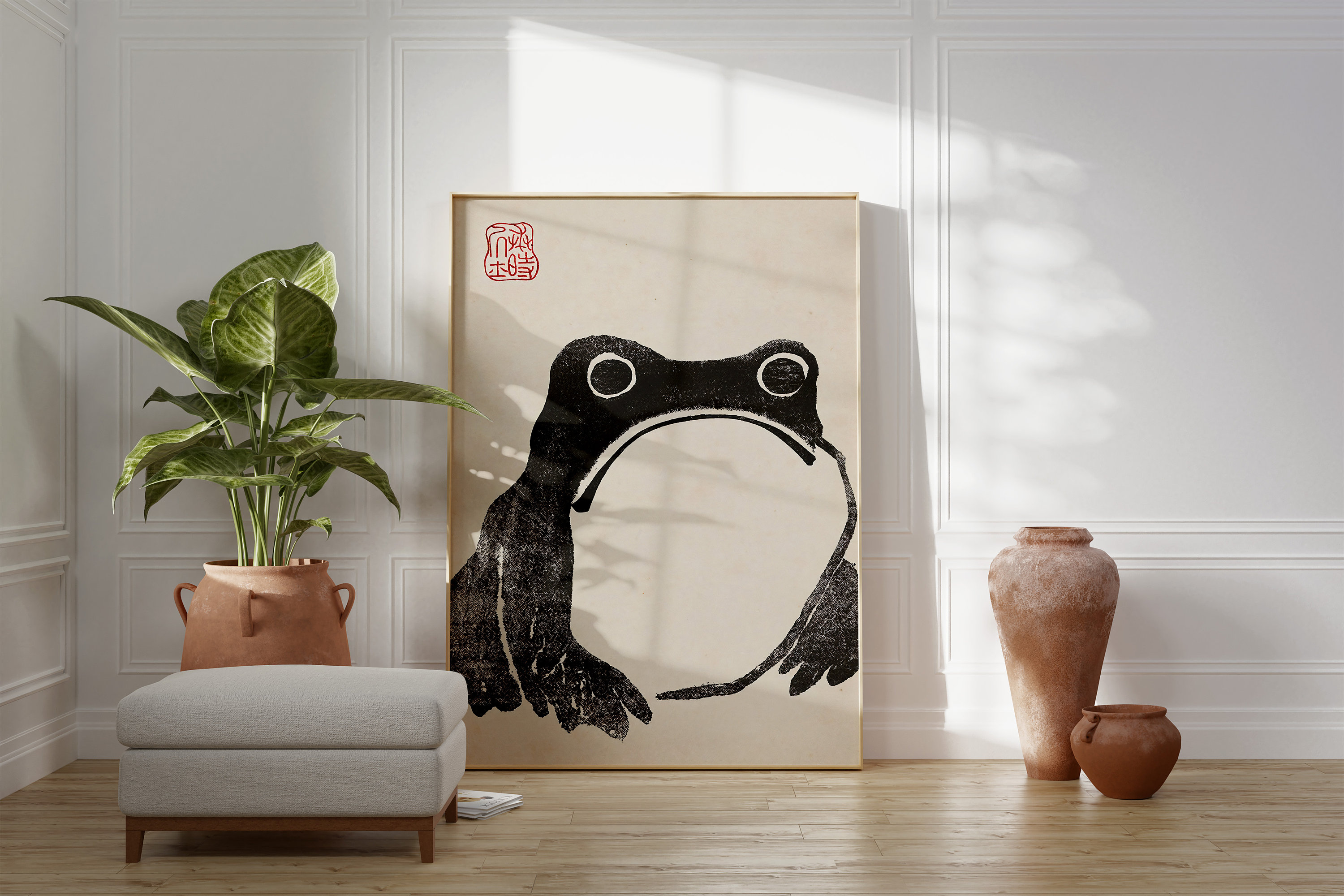 Vintage Black and White Frog Japanese Poster, Matsumoto Hoji Frog
