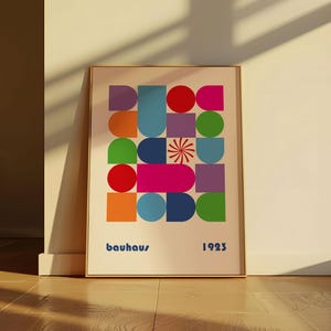 Bauhaus Colorful Geometric Abstract Poster, Maximalist Living Room Wall Art, Mid Century Modern, Eclectic Wall Decor