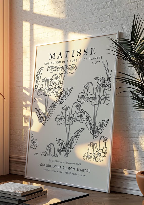 Matisse Flower Art Print: Black and White Botanical Poster - Etsy