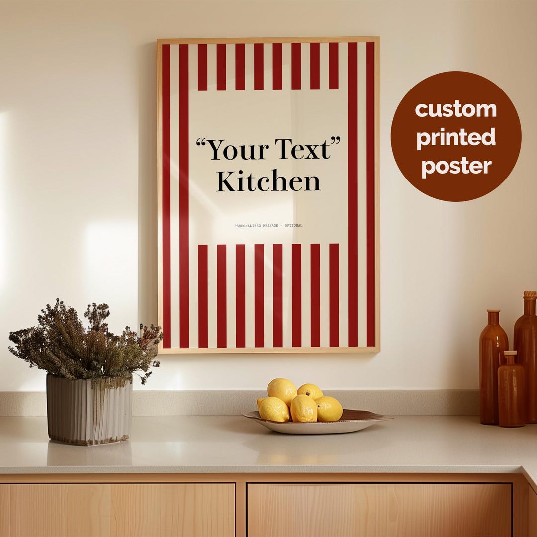 kitchen wall art, set of 50 kitchen prints, trendy... Custom Kitchen Print, Retro Kitchen Decor, Trendy Preppy Dining Room ...