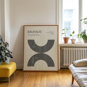 Bauhaus Exhibition Poster: Gray Blue Geometric Wall Art