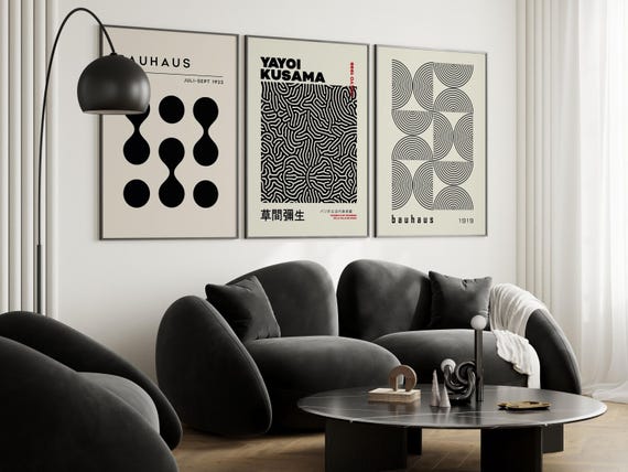Bauhaus Yayoi Kusama Poster Set, Abstract Geometric Gallery Wall