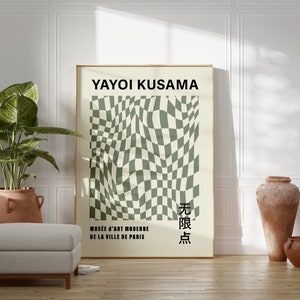 Yayoi Kusama Sage Green Geometric Shapes Poster, Japanese Modern Wall Art, Abstract Japandi Decor, Exhibition Poster, High Quality Print