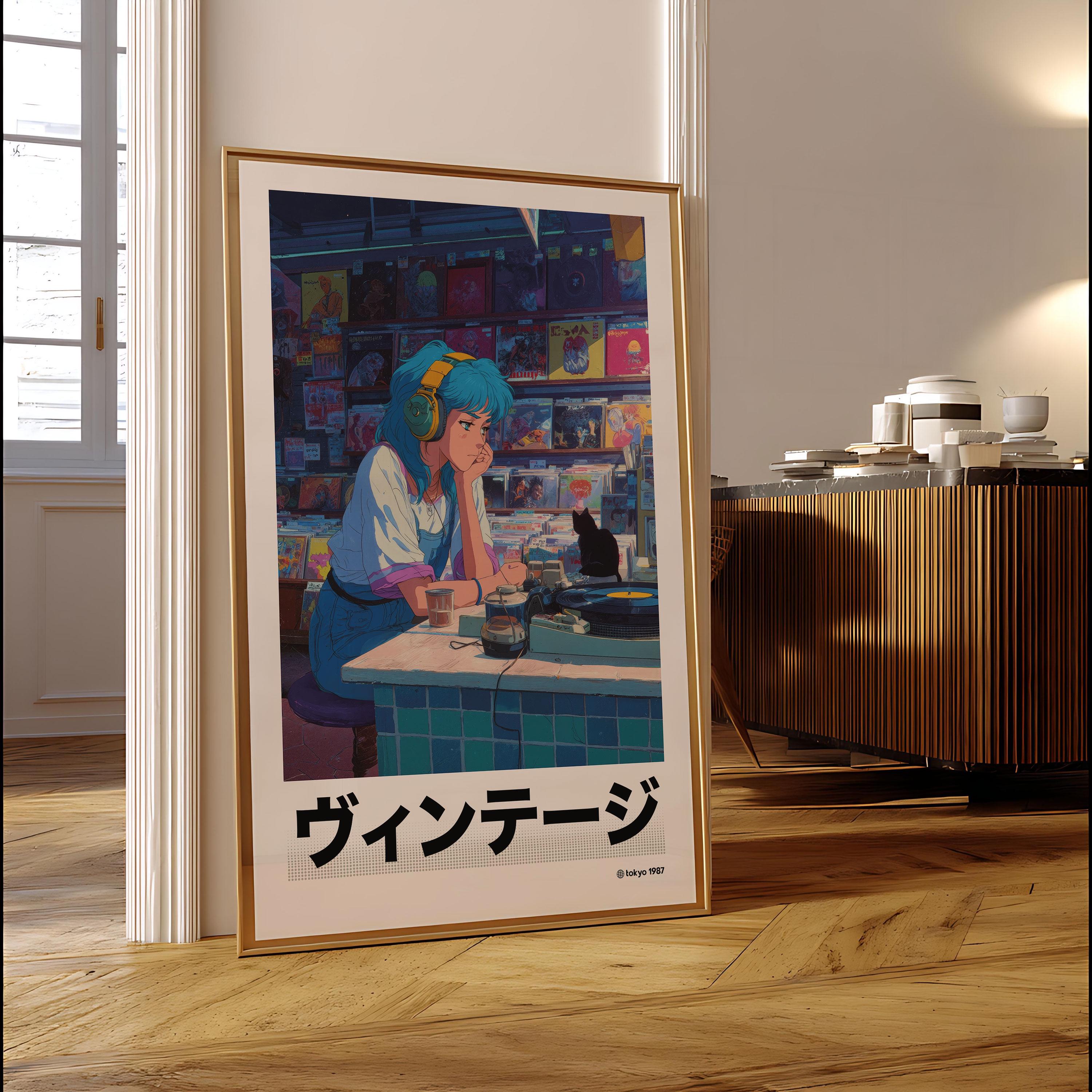 Retro Anime Record Store Poster: Japanese Vaporwave Art Print - Etsy