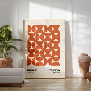 Bauhaus Geometric Abstract Poster Print, Orange Contemporary Poster, Mid Century Modern, Linear Design, Minimalist Decor
