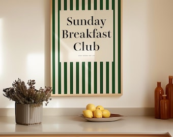 Sunday Breakfast Club Print, Retro Kitchen Poster, Trendy Preppy Dining Room Wall Art, Aesthetic Cute Kitchen Wall Art, Mid Century Modern