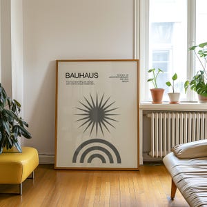 Bauhaus Trendy Sun Poster, Bauhaus Gray Exhibition Poster, Geometric Wall Art, Mid Century Modern, Eclectic Home Decor