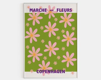 Flower Market Poster, Printed Flower, Marche Aux Fleurs Print, Flower Wall Decor, Copenhagen Poster, City Flower, High Quality Print