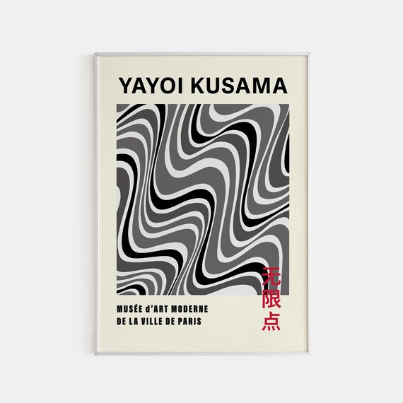 Yayoi Kusama Exhibition Poster: Black & White Waves, Japanese Art