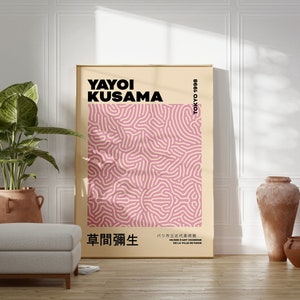 Impresión artística rosa de Yayoi Kusama, póster de la exposición de Yayoi Kusama, arte japonés, póster Japandi