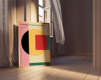 Kleurrijke geometrische Bauhaus-poster, eclectisch interieur, print van architectonisch museumkwaliteit, kunst aan de muur kantoor