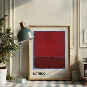 Cartel de la exposición de arte de Mark Rothko, impresión roja/azul vintage de Mark Rothko, retrospectiva, arte mural contemporáneo, impresión de museo de alta calidad