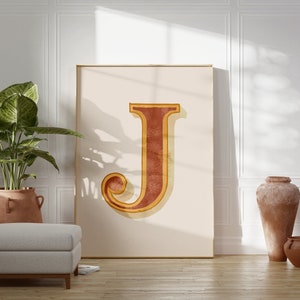 Vintage Anfangsdruck, Einzelbuchstabe Alphabet Poster, J Poster, Eklektisches Haus Typografie Dekor, Büro Wand Kunst, Kinderzimmer Dekor