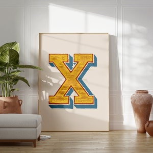 Vintage Anfangsdruck, Einzelbuchstabe Alphabet Poster, X Poster, Eklektisches Haus Typografie Dekor, Büro Wand Kunst, Kinderzimmer Dekor