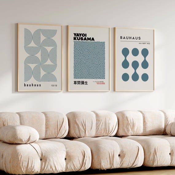 Yayoi Kusama Poster Set, Set of 3 Blue Print, Bauhaus Poster