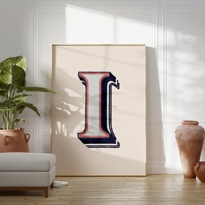 Vintage Initial Print, Single Letter Alphabet Poster, Eclectic Home Typography Decor, Office Wall Art, Nursery Room Decor