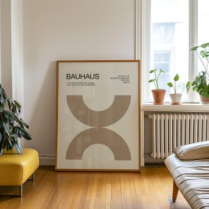 Bauhaus Exhibition Poster: Beige & Blue Geometric Wall Art