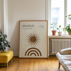 Bauhaus Trendy Sun Poster, Bauhaus Brown Blue Exhibition Poster, Geometric Wall Art, Mid Century Modern, Eclectic Home Decor