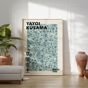 Yayoi Kusama Exhibition Poster, Kusama Turquoise Waves Poster, Kusama Pumpkin Poster, Japanese Wall Art