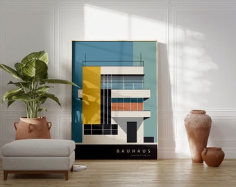 Bauhaus Building Print: Geometric Architecture, Mid-Century Modern Art