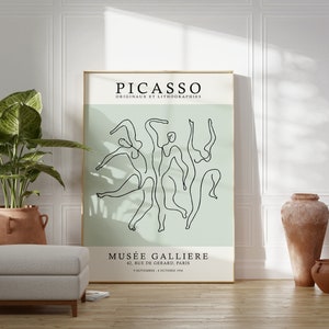 Picasso Abstract Line Art, Sage Green Picasso Vintage Poster, Cubism Wall Art, Picasso Exhibition Print, Print Size A2/A3/A4