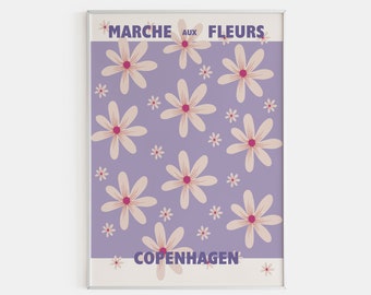 Flower Market Poster, Printed Flower, Marche Aux Fleurs Print, City Flower Poster, Copenhagen Poster, Botanical Print, Lilac Flower