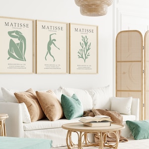 Set of 3 Matisse Prints, Mint Green Gallery Wall Set, Matisse Abstract Poster, Matisse Wall Set, Wall Art Decor, Matisse Exhibition Poster