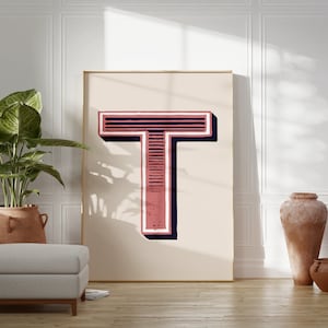 Vintage Initial Print, Single Letter Alphabet Poster, T Poster, Eclectic Home Typography Decor, Office Wall Art, Nursery Room Decor