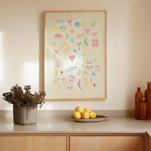 Summer Food&Drink Illustration, Retro Kitchen Poster, Trendy Drink Print, Bar Cart Wall Art, Minimalist Kitchen Decor, Apartment Decor