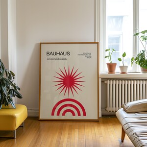 Bauhaus Trendy Sun Poster, Bauhaus Red Exhibition Poster, Geometric Wall Art, Mid Century Modern, Eclectic Home Decor