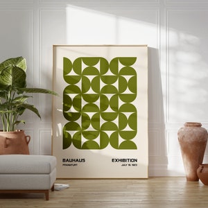 Bauhaus Geometric Poster Print, Green Contemporary Poster, Mid Century Modern, Linear Design, Bauhaus Abstract Poster, Minimalist Decor