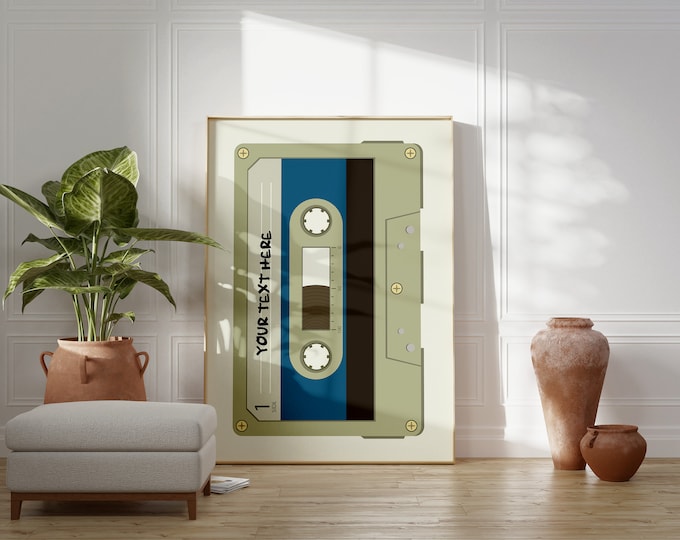 Custom Cassette Tape Poster: Retro Music Print, Personalized Wall Art