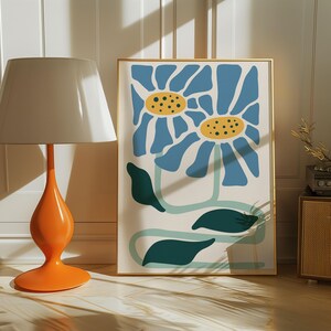 Boho Himmel Blau Abstrakte Blumen Poster, Maximalist Wohnkultur, Matisse Blumen Druck, Groovy Floral Wand Kunst, Botanisches Poster