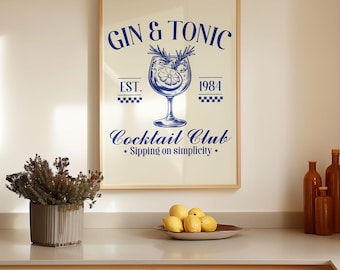 Gin Tonic Cocktail Print, Bar Cart Art, Kitchen Decor