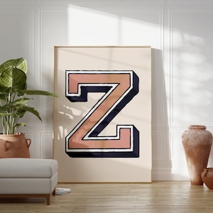 Vintage Initial Print, Single Letter Alphabet Poster, Z Poster, Eclectic Home Typography Decor, Office Wall Art, Nursery Room Decor