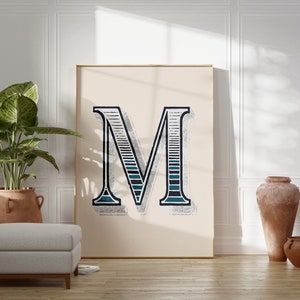 Vintage Anfangsdruck, Einzelbuchstabe Alphabet Poster, M Poster, Eklektisches Haus Typografie Dekor, Büro Wandkunst, Kinderzimmer Dekor