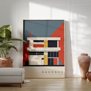 Bauhaus Building Architectural Geometric Poster, Bauhaus Wall Art, Eclectic Home Decor, Mid Century Modern